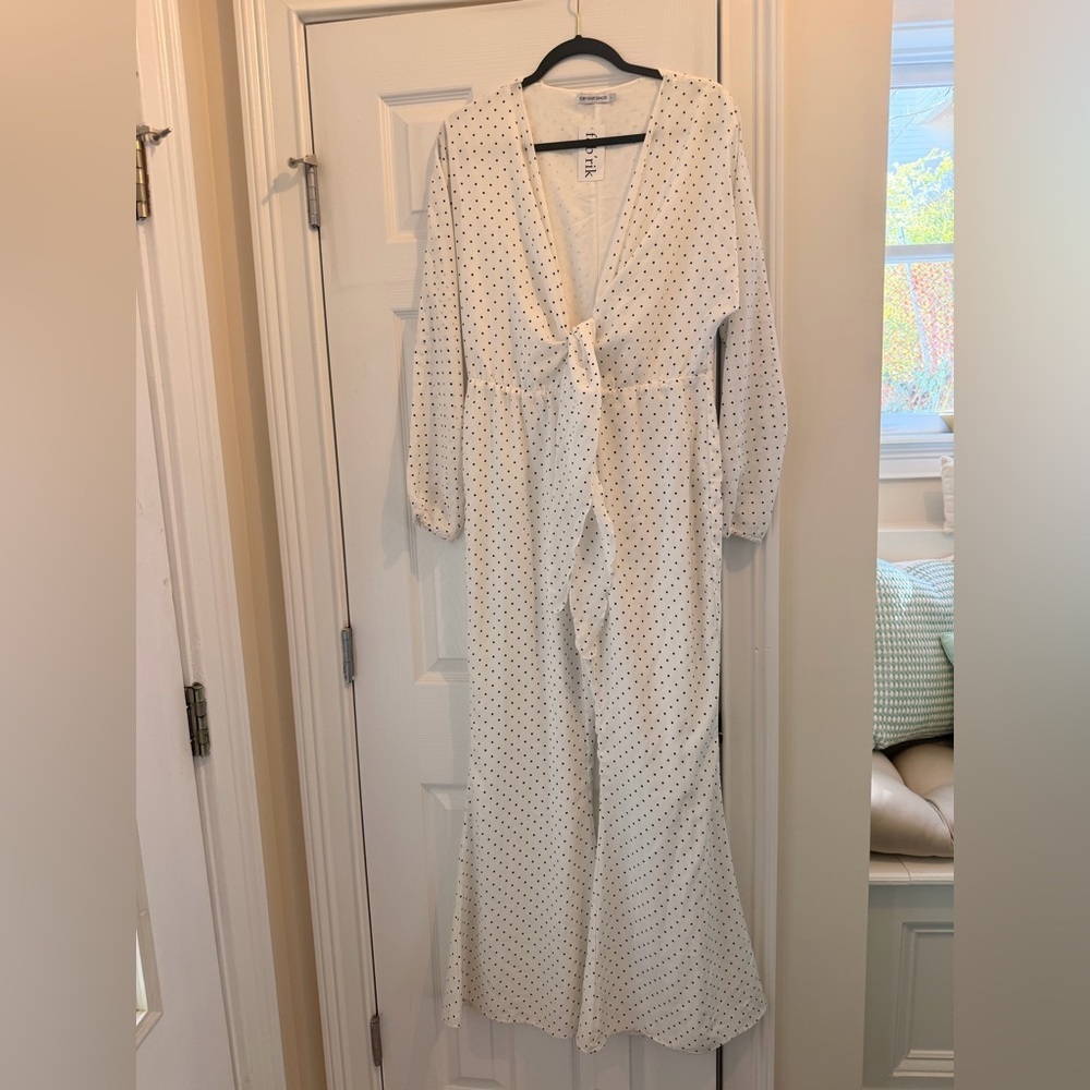 Fabrik White Polka Dot Long Sleeve Jumpsuit